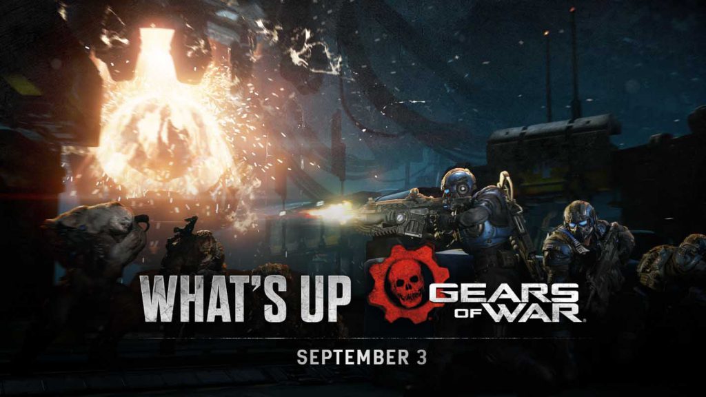 The Blog header image for the What's Up post for September 3 - Features a group of COG soldiers firing at Locust enemies inside the Reactor map