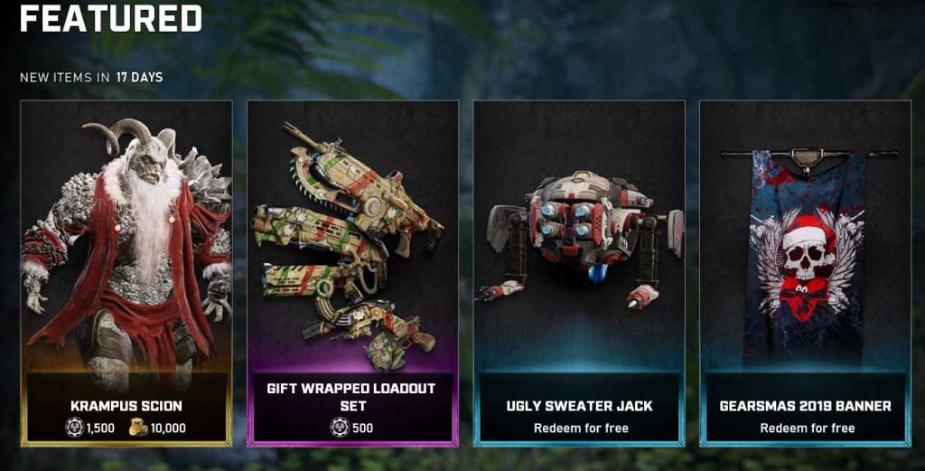 Featured items for from the Gears Store for the duration of the 2020 holidays