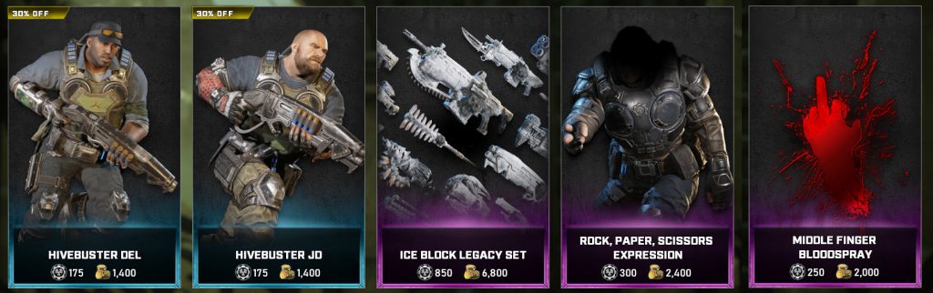 The featured items available in the Gears store for the week April 20 through April 26