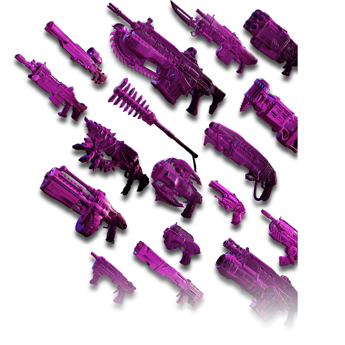 A set of weapons with the Pink Phantom Weapon skin