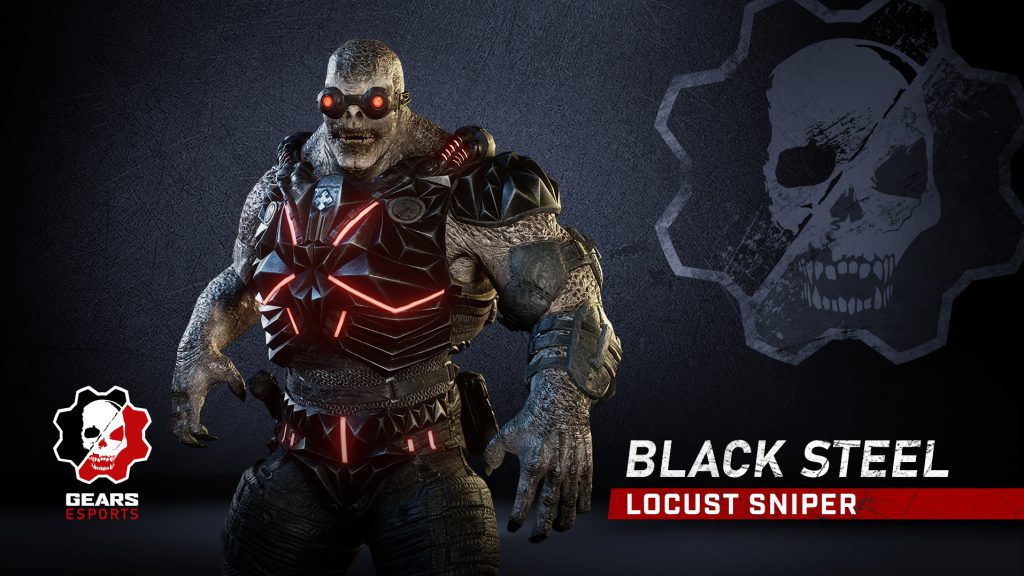 A Locust Sniper wearing the Black Steel skin set
