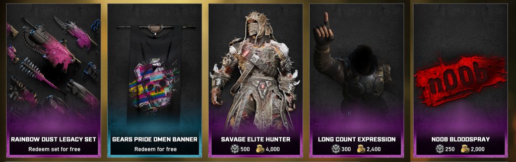 The featured items in the Gears store for the days between June 8 and 15